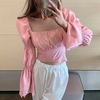 Chemisier Chemise Femme Décontractée du"idien Vacances Plein Manches Longues Noué Col Carré Décontractée Blanche Noir Rose Claire Hauts Manches Lanterne Mince Taille unique miniinthebox