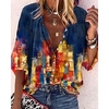 Chemisier Chemise Femme Décontractée du"idien Ville Graphic Paysage Manches Longues Imprimer Col Mao Ethnique Chinoiserie Noir Bleu Jaune Hauts Manche Gigot Standard S miniinthebox