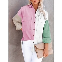 Chemisier Chemise Femme du"idien Fin de semaine Bloc de couleur Manches Longues Poche Bouton Col de Chemise Décontractée Vêtement de rue Rose Claire Hauts Standard S miniinthebox