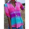 Chemisier Chemise Femme du"idien Fin de semaine Dégradé de Couleur Manches 3/4 Imprimer Col en V Décontractée Vêtement de rue Fuchsia Hauts Standard S / 3D effet miniinthebox