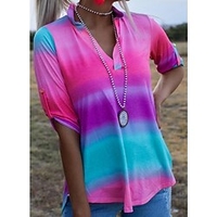 Chemisier Chemise Femme du"idien Fin de semaine Dégradé de Couleur Manches 3/4 Imprimer Col en V Décontractée Vêtement de rue Fuchsia Hauts Standard S / 3D effet miniinthebox