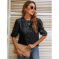Chemisier Chemise Femme du"idien Fin de semaine Fleur Floral Demi Manches Col Rond Décontractée Vêtement de rue Blanche Noir Bleu Hauts Manches Lanterne Standard S miniinthebox