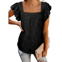 Chemisier Chemise Femme du"idien Fin de semaine Fleur Floral Manches Courtes A Volants Col Carré Décontractée Vêtement de rue Blanche Noir Bleu Hauts Standard S miniinthebox