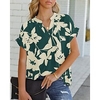 Chemisier Chemise Femme du"idien Fin de semaine Fleur Floral Manches Courtes Bouton Imprimer Col en V Décontractée Vêtement de rue Vert Blanche Noir Hauts Standard S / 3D effet miniinthebox