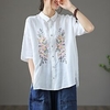 Chemisier Chemise Femme du"idien Fin de semaine Fleur Floral Manches Courtes Brodée Bouton Col de Chemise Décontractée Vêtement de rue Blanche Bleu Marine Hauts Standard M miniinthebox