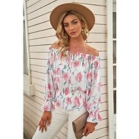 Chemisier Chemise Femme du"idien Fin de semaine Fleur Floral Manches Longues Lacet Epaules Dénudées A Volants Epaules Dénudées Décontractée Vêtement de rue Blanche Bleu Rose Claire Hauts Standard miniinthebox
