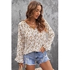 Chemisier Chemise Femme du"idien Fin de semaine Fleur Floral Manches Longues Lacet Imprimer Col en V Décontractée Vêtement de rue Blanche Bleu Rose Claire Hauts Standard S / 3D effet miniinthebox
