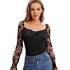 Chemisier Chemise Femme du"idien Fin de semaine Fleur Floral Plein Manches Longues Maille Patchwork Col Carré Décontractée Vêtement de rue Noir Rose Claire Hauts Standard S miniinthebox