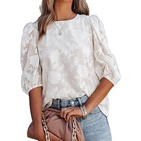 Chemisier Chemise Femme du"idien Fin de semaine Floral Demi Manches Col Rond Décontractée Vêtement de rue Blanche Noir Bleu Hauts Standard S miniinthebox