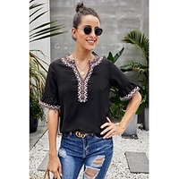 Chemisier Chemise Femme du"idien Fin de semaine Géométrique Géométrique Manches Courtes Imprimer Col en V Décontractée Vêtement de rue Noir Bleu Rouge Hauts Standard S miniinthebox