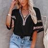 Chemisier Chemise Femme du"idien Fin de semaine Géométrique Géométrique Manches Courtes Lacet Imprimer Col en V Ethnique Vêtement de rue Noir Bleu Gris Hauts Standard S miniinthebox