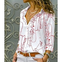 Chemisier Chemise Femme du"idien Fin de semaine Graffiti Manches Longues Bouton Imprimer Col de Chemise Décontractée Vêtement de rue Blanche Hauts Standard S / 3D effet miniinthebox