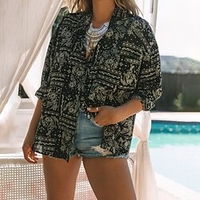 Chemisier Chemise Femme du"idien Fin de semaine Graphic Manches Longues Bouton Imprimer Col Mao Décontractée Vêtement de rue Noir Hauts Standard S / 3D effet miniinthebox