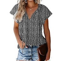 Chemisier Chemise Femme du"idien Fin de semaine Léopard Manches Courtes Lacet Imprimer Col en V Décontractée Vêtement de rue Vert Noir Bleu Hauts Standard S miniinthebox
