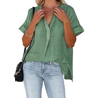 Chemisier Chemise Femme du"idien Fin de semaine Plaid Manches Courtes Col en V Décontractée Vêtement de rue Vert Blanche Noir Hauts Standard S miniinthebox