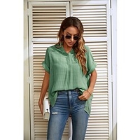 Chemisier Chemise Femme du"idien Fin de semaine Plaid Manches Courtes Col en V Décontractée Vêtement de rue Vert Blanche Noir Hauts Standard S miniinthebox