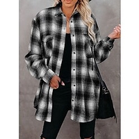 Chemisier Chemise Femme du"idien Fin de semaine Plaid Manches Longues Poche Bouton Col de Chemise Décontractée Vêtement de rue Vert Noir Bleu Hauts Standard S miniinthebox