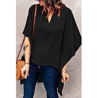 Chemisier Chemise Femme du"idien Fin de semaine Plein Demi Manches Asymétrique Col en V Décontractée Vêtement de rue Blanche Noir Bleu Hauts Standard S miniinthebox