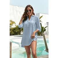 Chemisier Chemise Femme du"idien Fin de semaine Plein Demi Manches Asymétrique Col en V Décontractée Vêtement de rue Blanche Noir Bleu Hauts Standard S miniinthebox