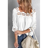Chemisier Chemise Femme du"idien Fin de semaine Plein Demi Manches Découpé Col Carré Décontractée Vêtement de rue Vert Blanche Noir Hauts Standard S miniinthebox