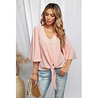 Chemisier Chemise Femme du"idien Fin de semaine Plein Demi Manches Lacet Bouton Col en V Décontractée Vêtement de rue Vert Blanche Noir Hauts Standard S miniinthebox