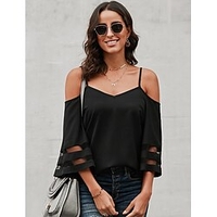 Chemisier Chemise Femme du"idien Fin de semaine Plein Manches 3/4 Maille Patchwork accueil froid Décontractée Vêtement de rue Blanche Noir Bleu Hauts Standard S miniinthebox