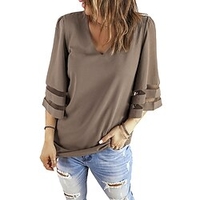 Chemisier Chemise Femme du"idien Fin de semaine Plein Manches 3/4 Maille Patchwork Col en V Décontractée Vêtement de rue Vert Blanche Bleu Roi Hauts Standard S miniinthebox