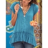 Chemisier Chemise Femme du"idien Fin de semaine Plein Manches Courtes A Volants Bouton Col en V Décontractée Vêtement de rue Noir Bleu Rose Claire Hauts Standard S miniinthebox