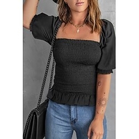 Chemisier Chemise Femme du"idien Fin de semaine Plein Manches Courtes A Volants Col Carré Décontractée Vêtement de rue Vert Noir Bleu Hauts Standard S miniinthebox