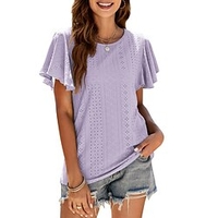 Chemisier Chemise Femme du"idien Fin de semaine Plein Manches Courtes A Volants Découpé Col Rond Décontractée Vêtement de rue Vert Blanche Noir Hauts Standard S miniinthebox