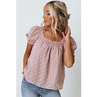 Chemisier Chemise Femme du"idien Fin de semaine Plein Manches Courtes Col Carré Décontractée Vêtement de rue Blanche Noir Bleu Hauts Manches Lanterne Standard S miniinthebox