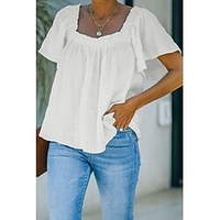 Chemisier Chemise Femme du"idien Fin de semaine Plein Manches Courtes Col Carré Décontractée Vêtement de rue Vert Blanche Noir Hauts Ample S miniinthebox