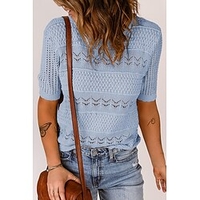 Chemisier Chemise Femme du"idien Fin de semaine Plein Manches Courtes Découpé Col Rond Décontractée Vêtement de rue Bleu Kaki Hauts Standard S miniinthebox