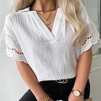 Chemisier Chemise Femme du"idien Fin de semaine Plein Manches Courtes Garniture en dentelle Col de Chemise Décontractée Vêtement de rue Vert Blanche Noir Hauts Standard S miniinthebox