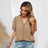 Chemisier Chemise Femme du"idien Fin de semaine Plein Manches Courtes Garniture en dentelle Col en V Décontractée Vêtement de rue Vert Gris Violet Hauts Standard S miniinthebox