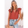Chemisier Chemise Femme du"idien Fin de semaine Plein Manches Courtes Lacet A Volants Col en V Décontractée Vêtement de rue Vert Bleu Gris Hauts Standard S miniinthebox