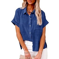 Chemisier Chemise Femme du"idien Fin de semaine Plein Manches Courtes Poche Bouton Col de Chemise Décontractée Vêtement de rue Blanche Noir Bleu Hauts Standard S miniinthebox