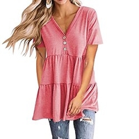 Chemisier Chemise Femme du"idien Fin de semaine Plein Manches Courtes Tunique fluide Bouton Col en V Décontractée Vêtement de rue Vert Blanche Noir Hauts Standard S miniinthebox