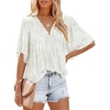 Chemisier Chemise Femme du"idien Fin de semaine Plein Manches Courtes Tunique fluide Col en V Décontractée Vêtement de rue Vert Blanche Noir Hauts Ample S miniinthebox