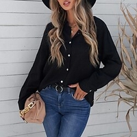 Chemisier Chemise Femme du"idien Fin de semaine Plein Manches Longues Bouton Col de Chemise Décontractée Vêtement de rue Blanche Noir Bleu Hauts Standard S miniinthebox