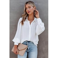 Chemisier Chemise Femme du"idien Fin de semaine Plein Manches Longues Bouton Col de Chemise Décontractée Vêtement de rue Blanche Noir Bleu Hauts Standard S miniinthebox