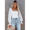 Chemisier Chemise Femme du"idien Fin de semaine Plein Manches Longues Col en U Décontractée Vêtement de rue Blanche Bleu Hauts Standard S miniinthebox