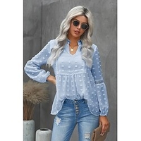 Chemisier Chemise Femme du"idien Fin de semaine Plein Manches Longues Col en V Décontractée Vêtement de rue Vert Blanche Noir Hauts Manches Lanterne Standard S miniinthebox