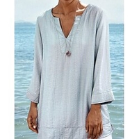 Chemisier Chemise Femme du"idien Fin de semaine Plein Manches Longues Col en V Décontractée Vêtement de rue Vert Gris Hauts Standard S miniinthebox