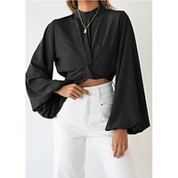 Chemisier Chemise Femme du"idien Fin de semaine Plein Manches Longues Col Haut Décontractée Vêtement de rue Vert Noir Rose Claire Hauts Manches Lanterne Standard S miniinthebox