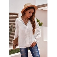 Chemisier Chemise Femme du"idien Fin de semaine Plein Manches Longues Dentelle Col en V Décontractée Vêtement de rue Vert Blanche Noir Hauts Standard S miniinthebox