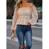 Chemisier Chemise Femme du"idien Fin de semaine Plein Manches Longues Epaules Dénudées Décontractée Vêtement de rue Blanche Noir Bleu Hauts Manches Lanterne Standard S miniinthebox