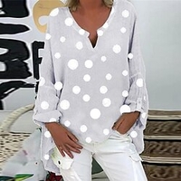 Chemisier Chemise Femme du"idien Fin de semaine Pois Manches Longues Imprimer Col en V Décontractée Vêtement de rue Blanche Violet Bleu Marine Hauts Standard M / 3D effet miniinthebox