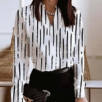 Chemisier Chemise Femme du"idien Fin de semaine Rayé Manches Longues Imprimer Col en V Décontractée Vêtement de rue Blanche Hauts Standard S miniinthebox