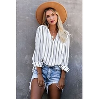 Chemisier Chemise Femme du"idien Fin de semaine Rayé Manches Longues Poche Bouton Col en V Décontractée Vêtement de rue Blanche Bleu Violet Hauts Standard S miniinthebox